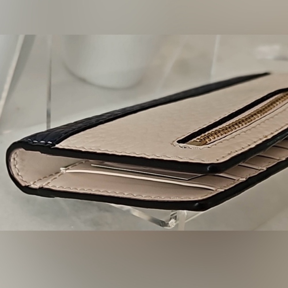 Kate Spade Tan and Navy Leather Bi-fold Long Wallet NWT Retail:$179 - Picture 6 of 11